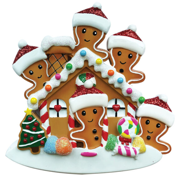 OR1872-5 - Gingerbread House Family of 5 Personalized Christmas Ornament