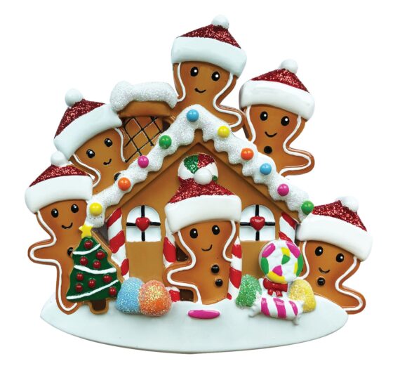 OR1872-6 - Gingerbread House Family of 6 Personalized Christmas Ornament