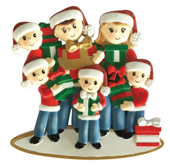 OR1877-6 - Family of 6 Carrying Presents Personalized Christmas Ornament