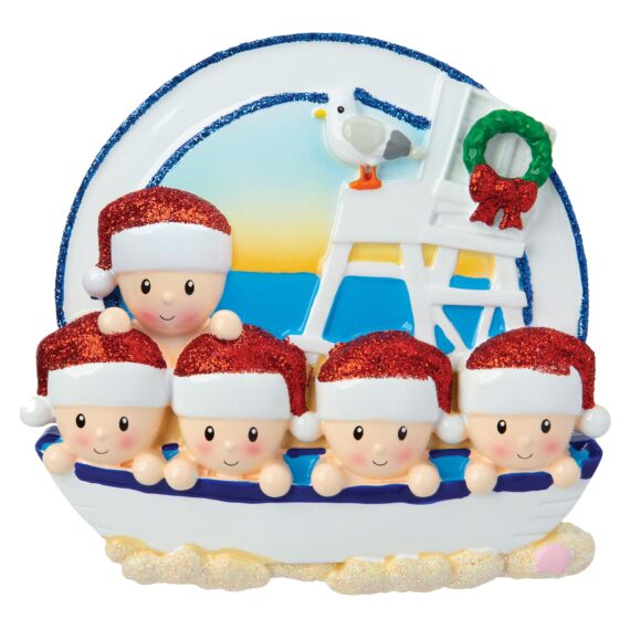 OR1901-5 - Beach Family of 5 Personalized Christmas Ornament