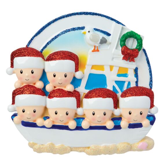 OR1901-6 - Beach Family of 6 Personalized Christmas Ornament