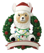 OR1903-R - Llama In Wreath (Red & Green) Personalized Christmas Ornament
