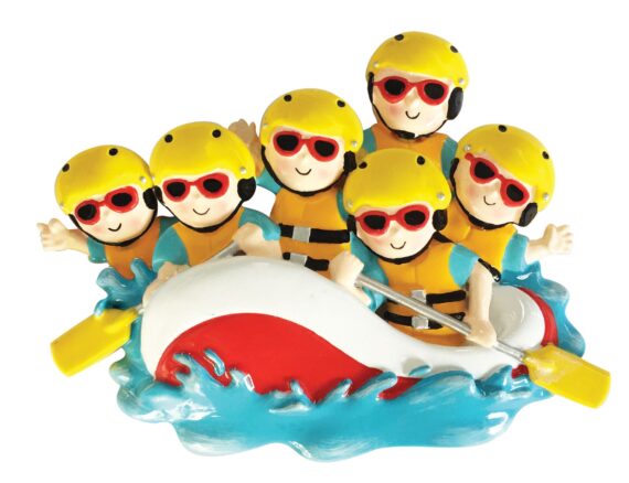 OR1908-6 - White Water Rafting Family of 6 Personalized Christmas Ornament