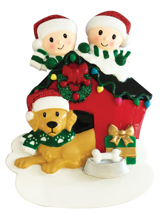 OR1909-2 - Family of Two with Dog Personalized Christmas Ornament