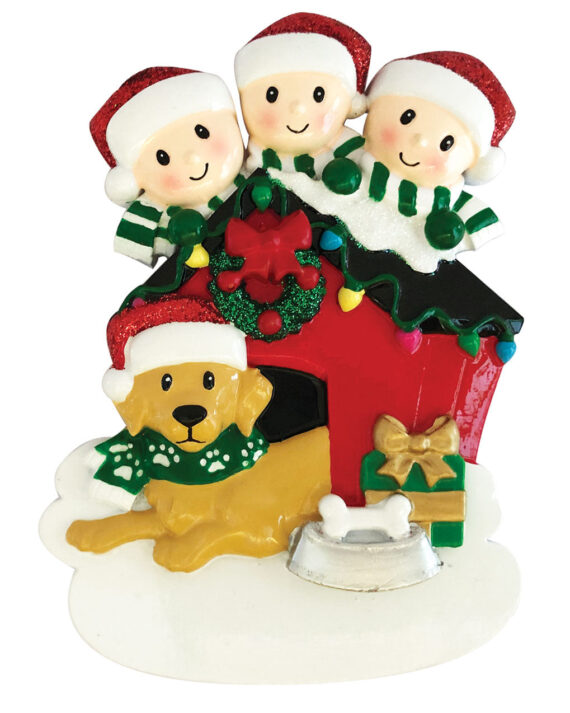 OR1909-3 - Family of 3 with Dog Personalized Christmas Ornament