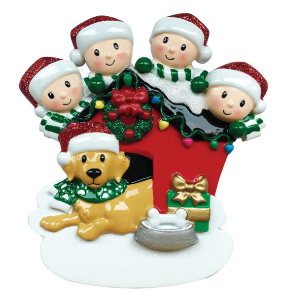 OR1909-4 - Family of 4 with Dog Personalized Christmas Ornament