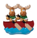 OR1912-2 - Moose Family of 2 On Canoe  Personalized Christmas Ornament