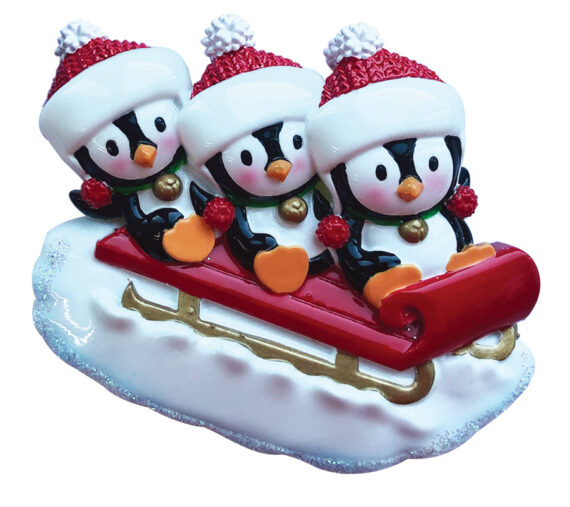 OR1915-3 - Penguin Family of 3 On Sled Personalized Christmas Ornament