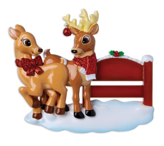 OR1916 - Reindeer Couple with Park Sign Personalized Christmas Ornament