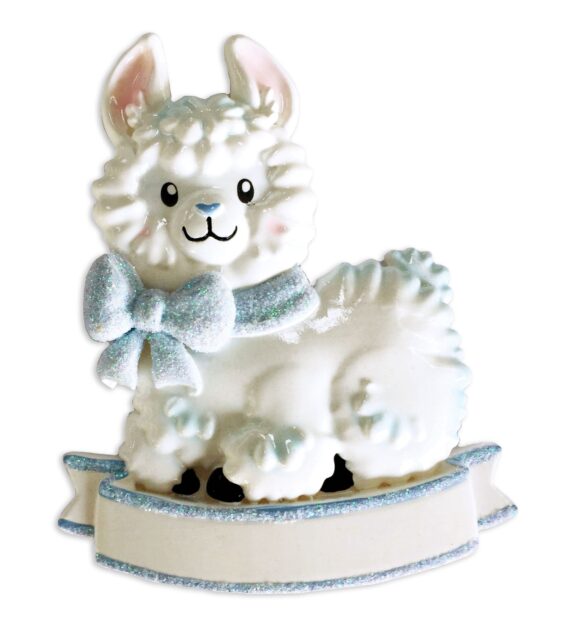 OR1917-B - Baby Boy Llama (Light Blue) Personalized Christmas Ornament