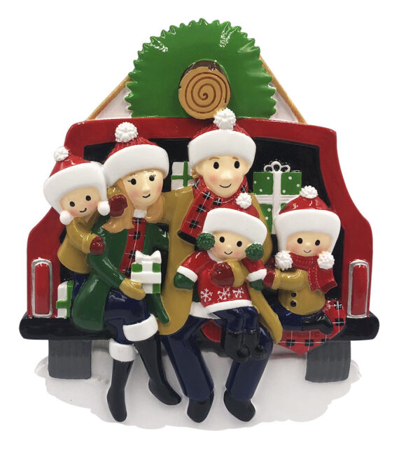 OR2018-5 - Woody Car Family of 5 Personalized Christmas Ornament