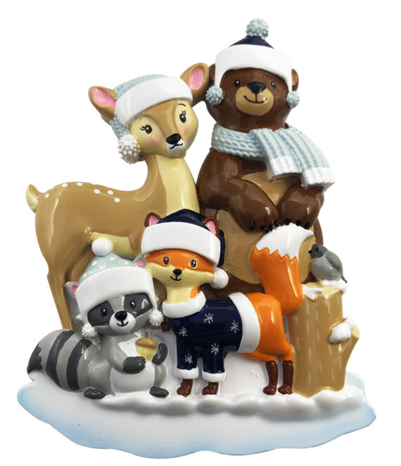 OR2019-4 - Woodland Family of 4 Personalized Christmas Ornament