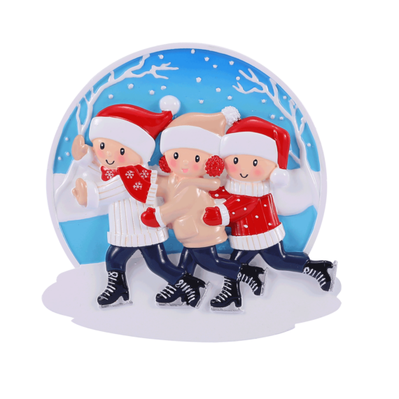 OR2024-3 - Ice Skating Family of 3 Personalized Christmas Ornament