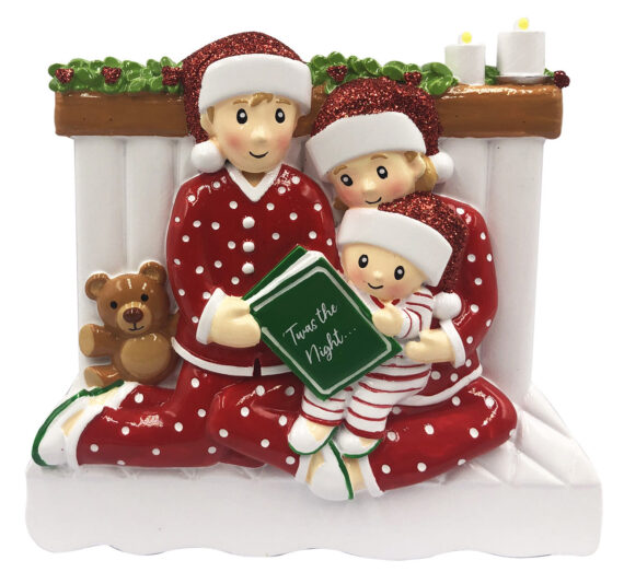 OR2025-3 - Reading In Bed Family of 3 Personalized Christmas Ornament