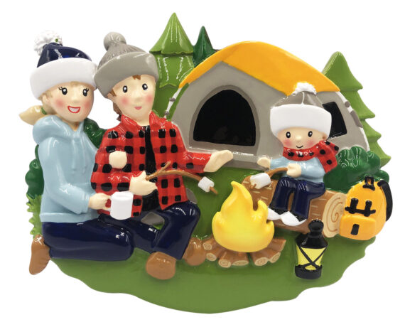OR2031-3 - Camp Fire Family of 3 Personalized Christmas Ornament