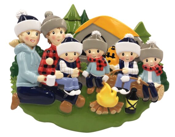 OR2031-6 - Camp Fire Family of 6 Personalized Christmas Ornament