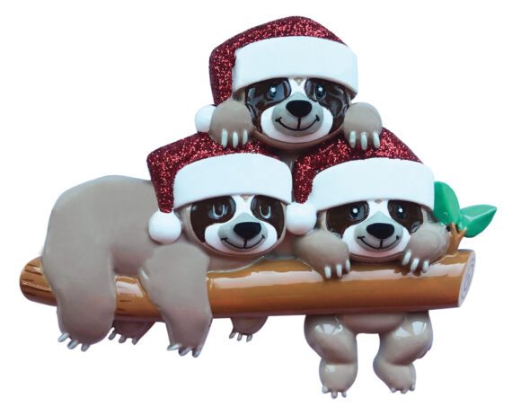 OR2032-3 - Sloth Family of 3 Personalized Christmas Ornament
