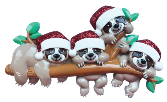 OR2032-4 - Sloth Family of 4 Personalized Christmas Ornament