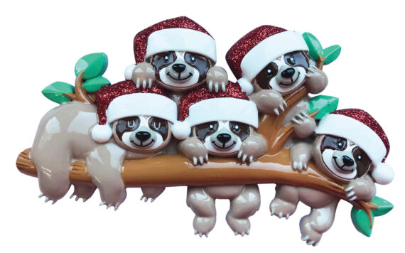 OR2032-5 - Sloth Family of 5 Personalized Christmas Ornament