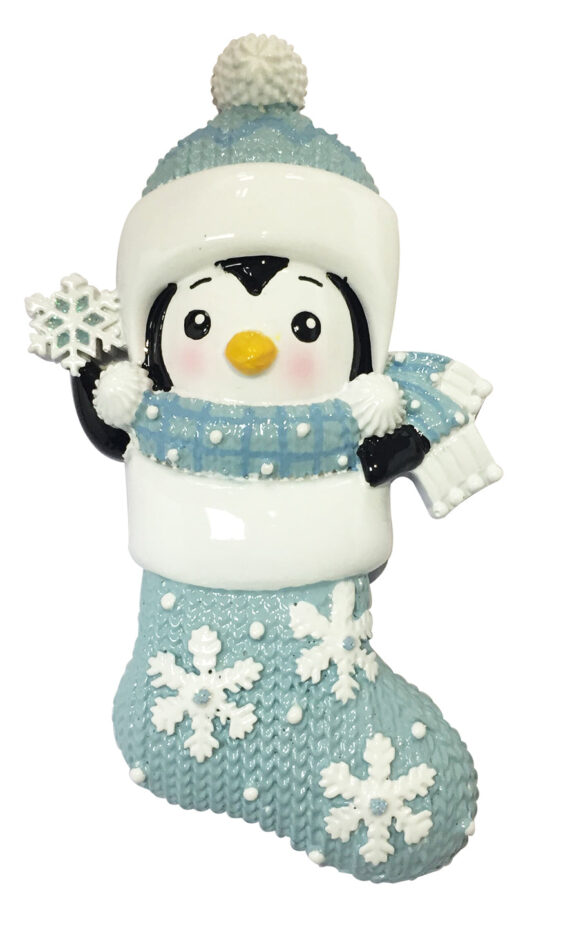 OR2114-B - Baby's First - Penguin in Snowflake Stocking - Blue