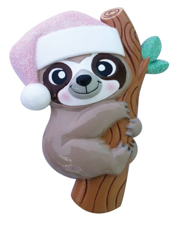 OR2157-P - Baby Sloth (Pink) Personalized Christmas Ornament