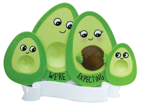 OR2182-2 - Avocado Family Expecting w/2 Children Personalized Christmas Ornament