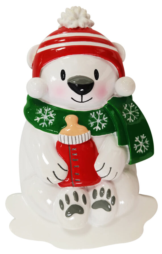 OR2230-RG - Baby Polar Bear (Red & Green) Personalized Christmas Ornament
