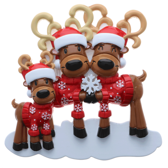 OR2256-3 - Mr. & Mrs. Reindeer Family of 3 Personalized Christmas Ornament