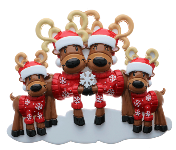 OR2256-4 - Mr. & Mrs. Reindeer Family of 4 Personalized Christmas Ornament