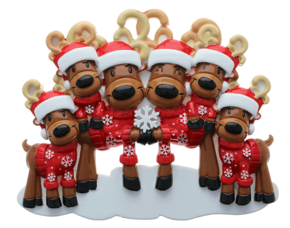 OR2256-6 - Mr. & Mrs. Reindeer Family of 6 Personalized Christmas Ornament