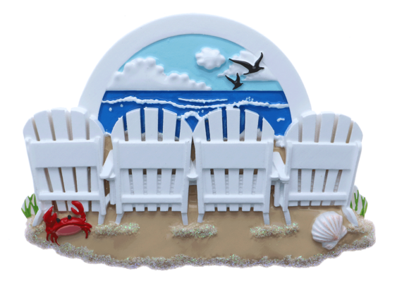 OR2258-4 - Beach Chairs Family of 4 Personalized Christmas Ornament