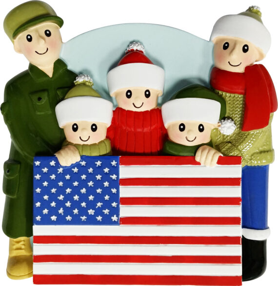 OR2259-5 - Patriotic Family of 5 Personalized Christmas Ornament