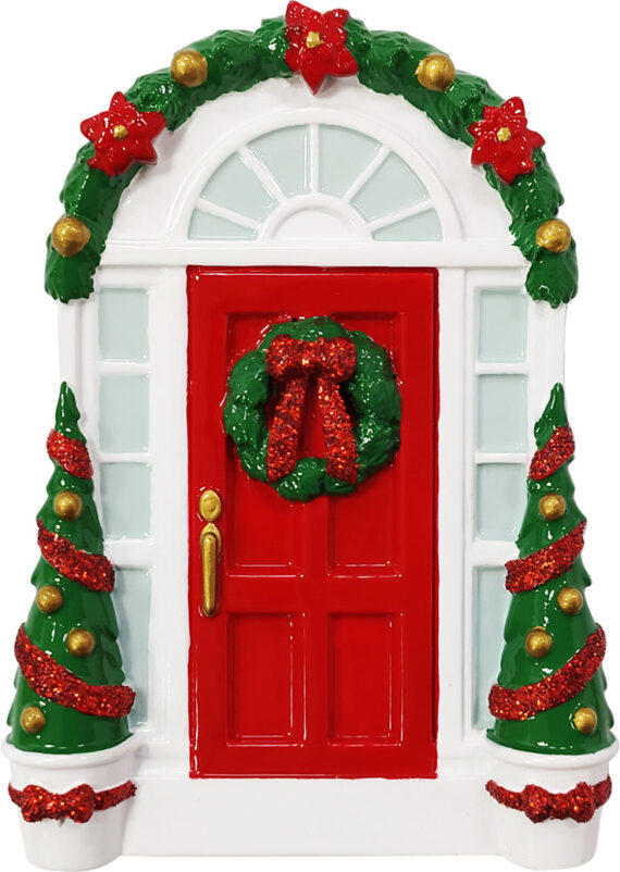 OR2297 - Red Door w/Wreath Personalized Christmas Ornament