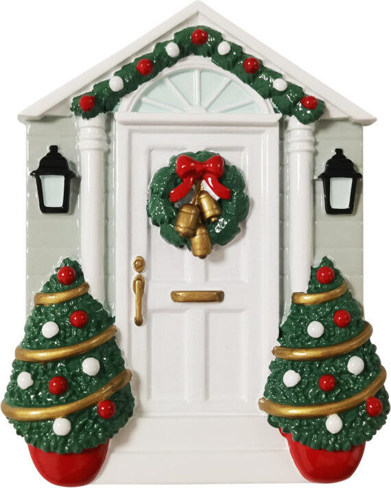 OR2298 - White Door w/Wreath Personalized Christmas Ornament