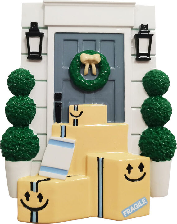 OR2299 - Blue Door w/Wreath and Packages Personalized Christmas Ornament