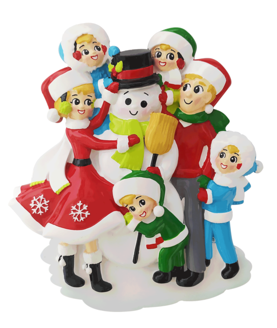 OR2379-6 - Snowman Building Family of 6 Personalized Christmas Ornament