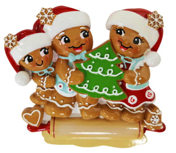 OR2380-3 - Nostalgic Gingerbread Family of 3 Personalized Christmas Ornament