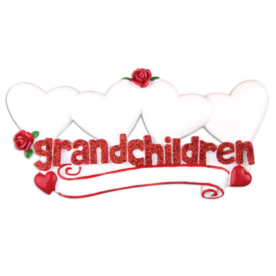 OR529-4 - Grandchildren with Four Hearts Personalized Christmas Ornament