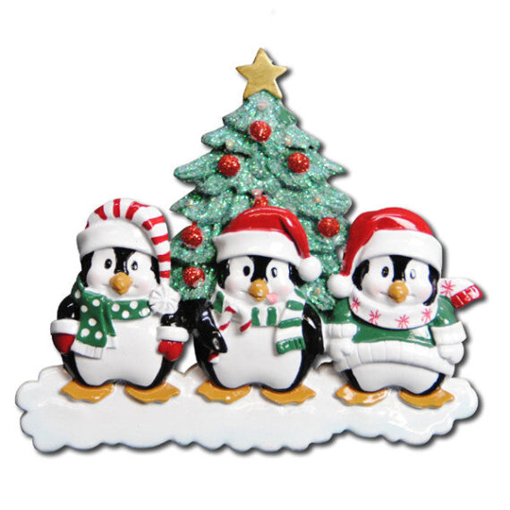 OR629-3 - Winter Penguin Family of 3 Personalized Christmas Ornament