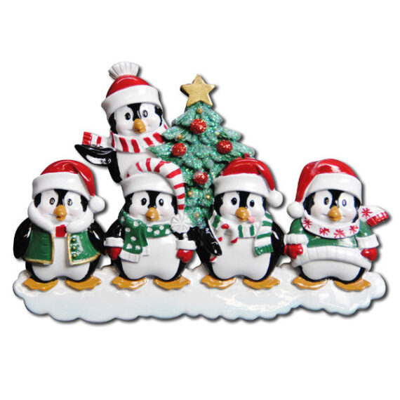 OR629-5 - Winter Penguin Family of 5 Personalized Christmas Ornament