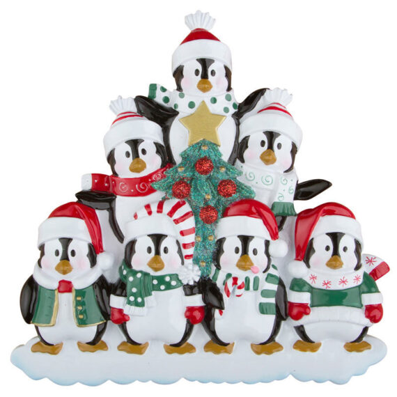 OR629-7 - Winter Penguin Family 7 Personalized Christmas Ornament