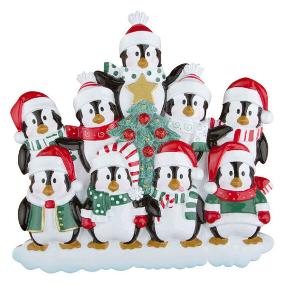 OR629-9 - Winter Penguins Family 9 Personalized Christmas Ornament