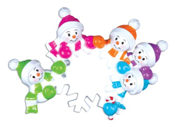 OR703-5 - Falling Snowmen Family of 5 Personalized Christmas Ornament