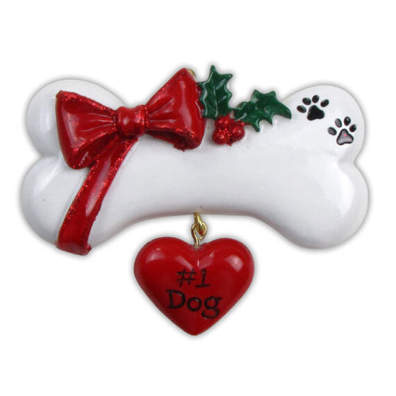 OR788 - Dog Bone with Bow Personalized Christmas Ornament