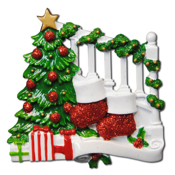 OR823-2 - Bannister with 2 Stockings Personalized Christmas Ornament