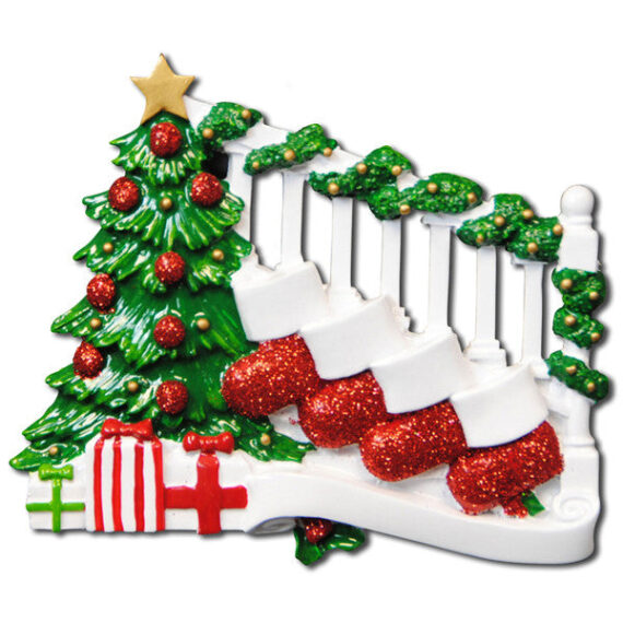 OR823-4 - Bannister with 4 Stockings Personalized Christmas Ornament