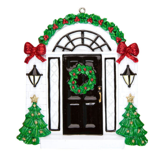 OR836 - Elegant Black Door Personalized Christmas Ornament