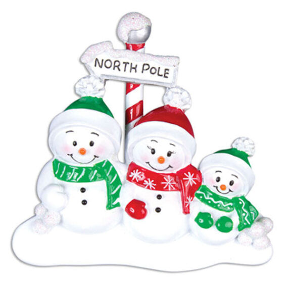 OR967-3 - North Pole Family of 3 Personalized Christmas Ornaments