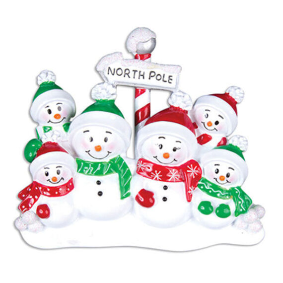 OR967-6 - North Pole Family of 6 Personalized Christmas Ornaments