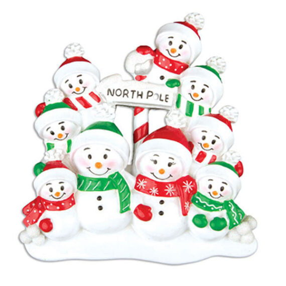 OR967-9 - North Pole Family of 9 Personalized Christmas Ornament